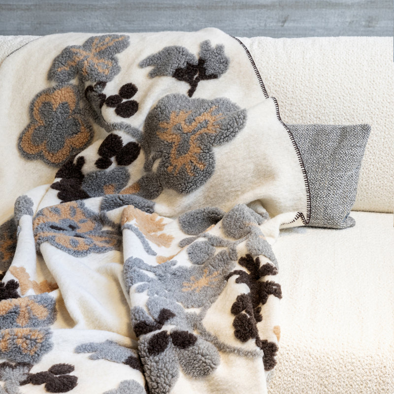 Isotta Throw Blanket, White/Pearl/Camel/Walnut