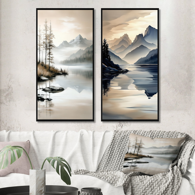 «Summer Calm Mountain Peaks Reflection I - Lake Mountains», impressions sur toile 2 pièces, H 32 po x l 32 po