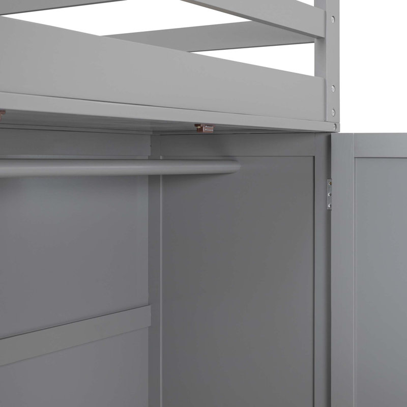 Lit mezzanine avec tiroirs, bureau et garde-robe