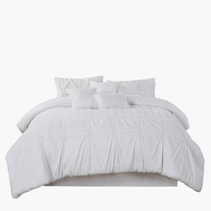 Ensemble d'édredon pour grand lit 7 pièces avec plis pincés, microfibre douce, 100% polyester, collection de literie toutes saisons