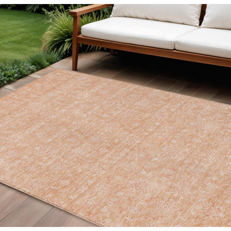 Tapis lavable intérieur / extérieur floral ivoire 10 pi x 14 pi