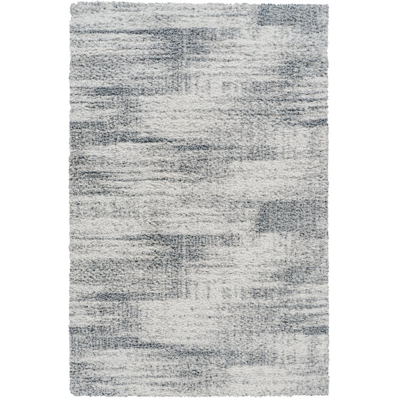 Haven Ivory & Blue Abstract Shag Modern Rug, Ivory/Blue, 8'10" x 11'11"