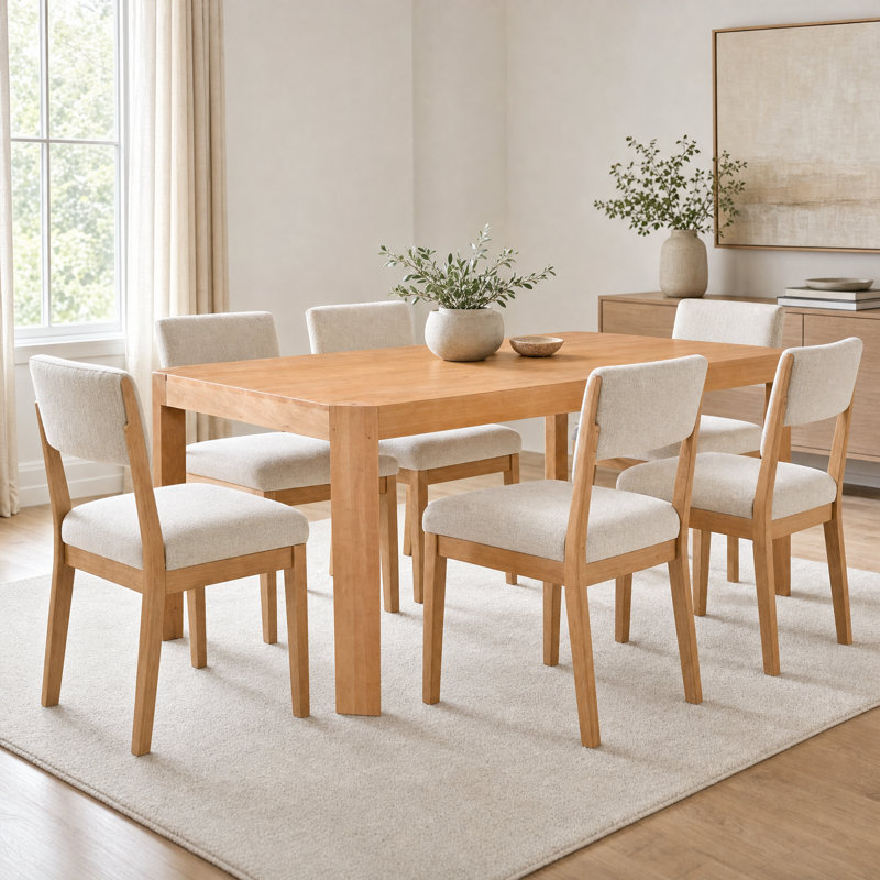 Table de salle à manger Rimini 63 po en bois d'acacia massif, fini naturel, montage facile, 6 couverts, Naturel