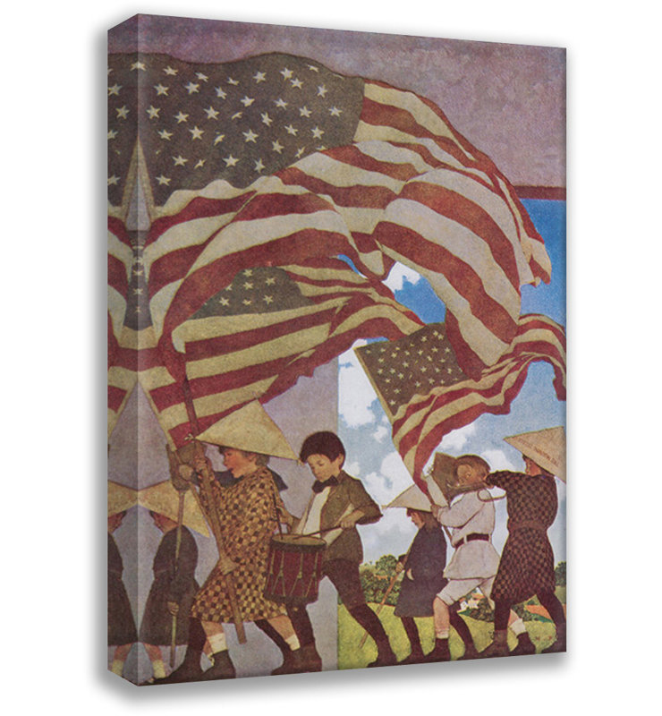 «With With Trumpet and Drum» par Maxfield Parrish, toile tendue avec châssis, H 40 po x l 28 po