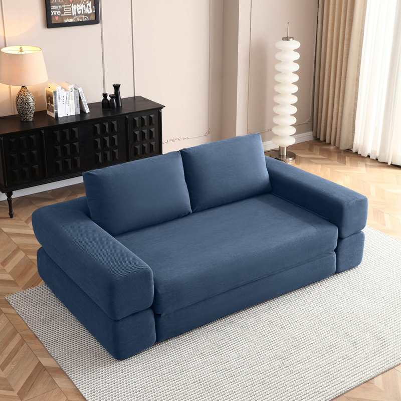 Canapé pliant en velours côtelé avec coussins, Bleu