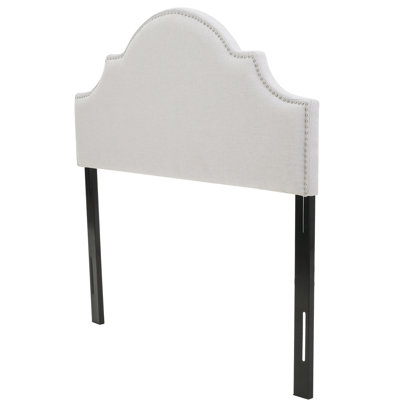 Elegant Headboard For Queen & Full Beds - Shape, Studded Nailhead Trim, Adjustable Legs, Soft Upholstery Sized Stylish Arched Silhouette, Feet, Inviting Fabric, Grey Color