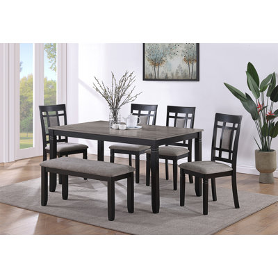 6-Pc Dinette Light Gray Finish Rectangular Table Upholstered Chairs Bench Dining Room Wooden Dining Set Furniture Transitional Contemporary Style -  Lark Manorâ¢, DEE9B1B79D484B0AAEEF8C99277E665F