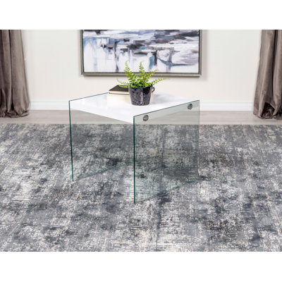 Graner Square End Table with Glass Legs in Clear and White High Gloss by Ebern Designs