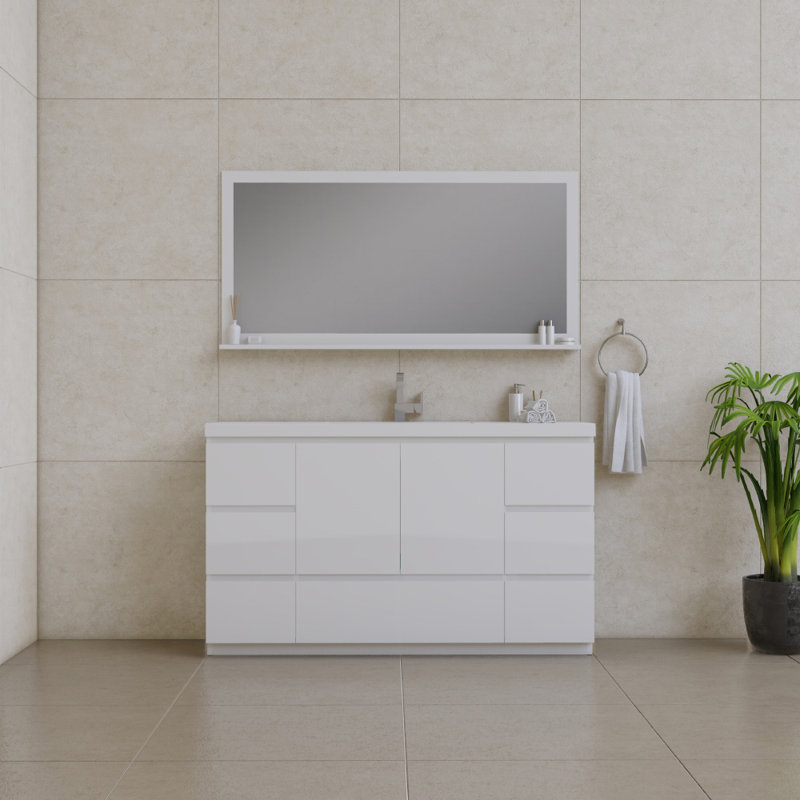 Arjina 60'' Single Bathroom Vanity with Solid Surface Top, White