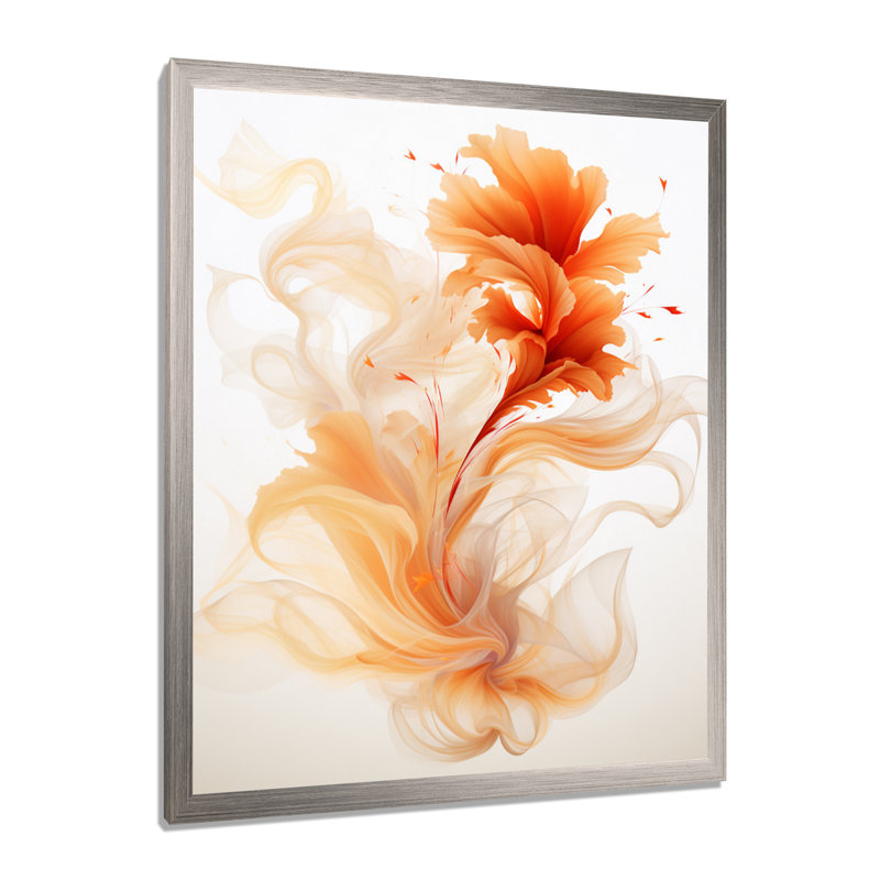 Watercolor Modern Floral In Orange - Abstract Liquid Ink Framed Prints, Silver Single Picture Framed, 44" H x 34" W x 1.5" D