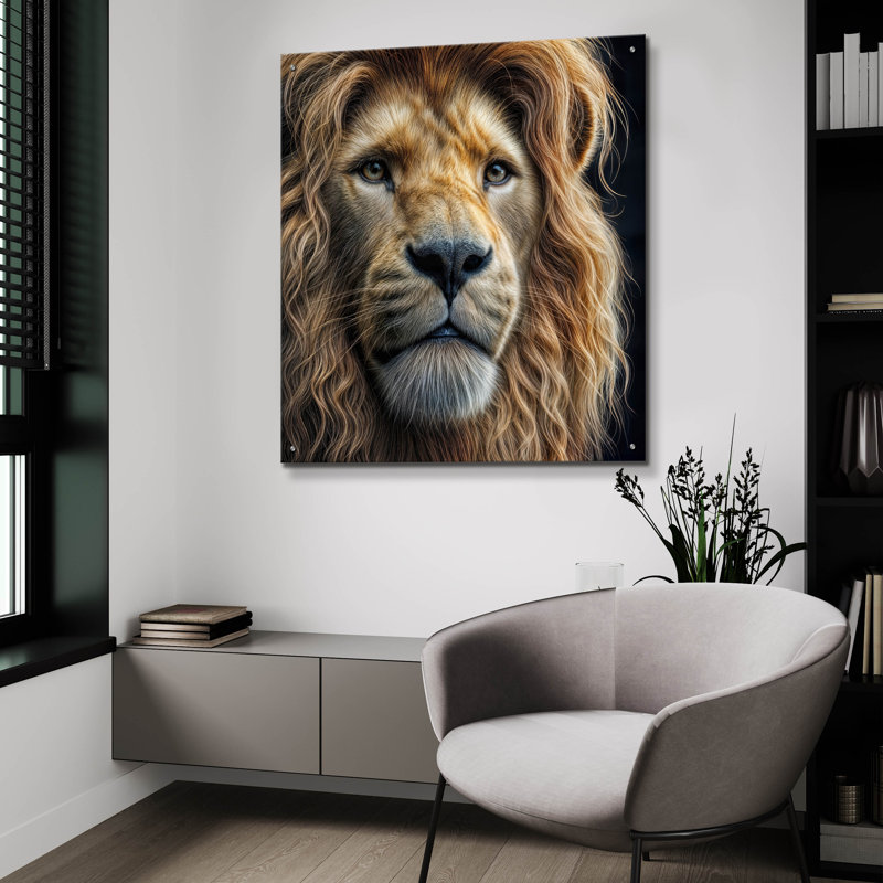 «Lion Portrait» par Rey Klimt, art mural en verre acrylique, H 36 po x l 36 po x P 0,2 po