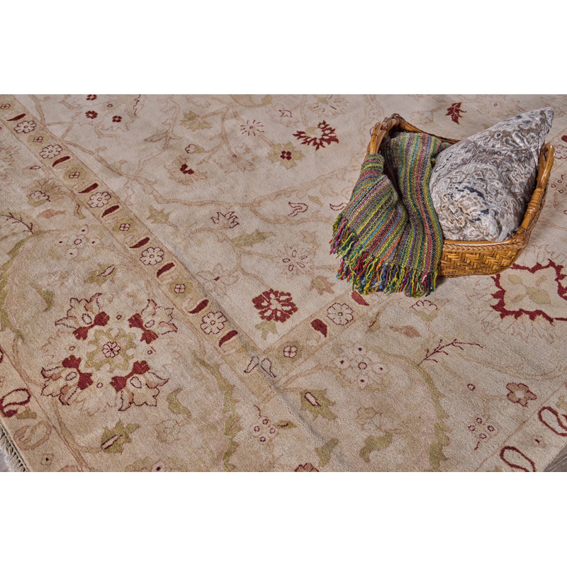 Handmade Red Floral Wool Rectangular Area Rug 12'2" x 14'6"