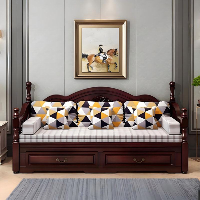 Canapé-lit extensible en mélange de lin et de coton 33 po, H 40,55 po x l 78,74 po x P 33,46 po, Brun