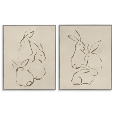 «Earthtone Sitting Rabbits S Croquis», ensemble de 2 giclées encadrées par June Erica Vess