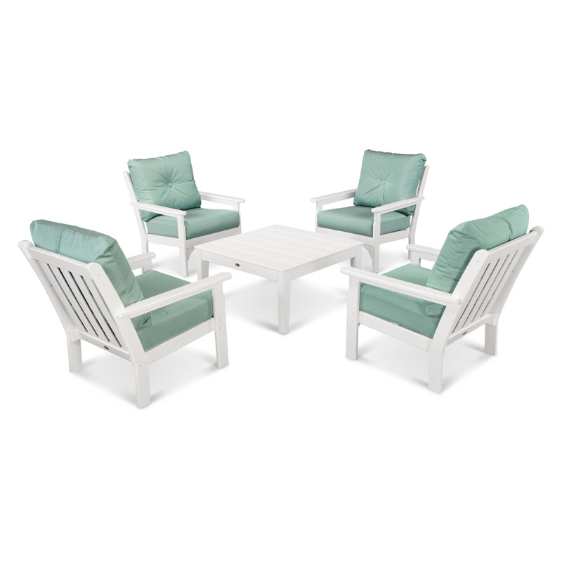 Vineyard 5-Piece Deep Seating Conversation Set, White, Cast Ash Sunbrella® Plainweave