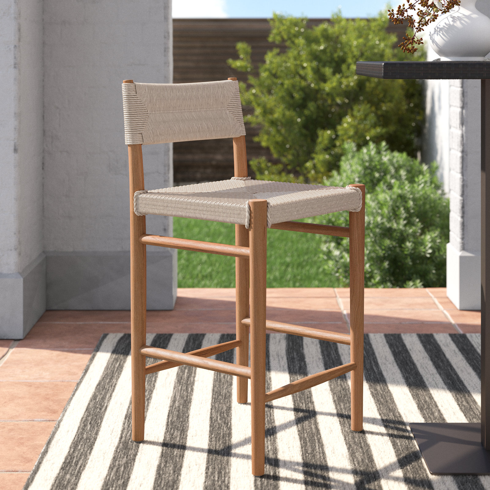 Teak Outdoor Bar Stool, 26", Natural Teak, Light Brown