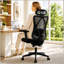 Chaise de bureau ergonomique avec dossier haut en maille, soutien lombaire réglable, appui-tête et accoudoirs pour une utilisation confortable à la maison ou en jeu.