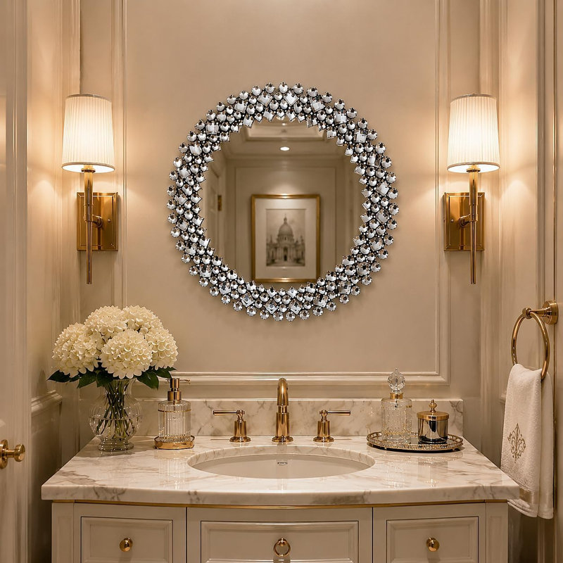 Miroirs ronds 18 po pour décoration murale, miroirs décoratifs en cristal