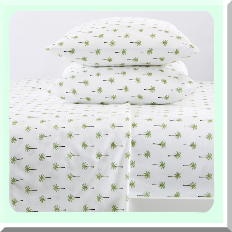 Coastal Breeze 4-Piece Microfiber Sheet Set - Nautical Print Full Sheets & Pillowcases - Ultra-Soft Wrinkle & Fade Resistant Beach Bedding with Palm Tree Pattern