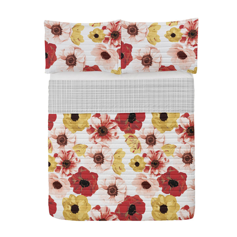 Queen Navy Reversible Microfiber Floral Bedspread Set