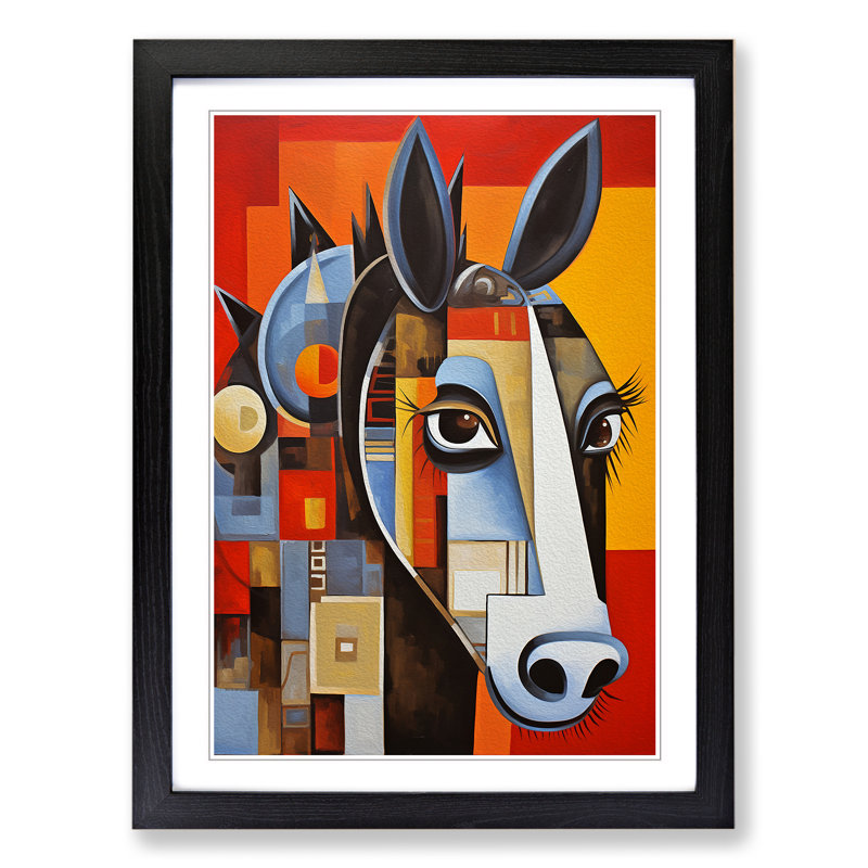 XYZ-FRM-V1223-535 Donkey Constructivism No.3 - Single Picture Frame Print on Wood, 46cm H x 34cm W x 2cm D, Black