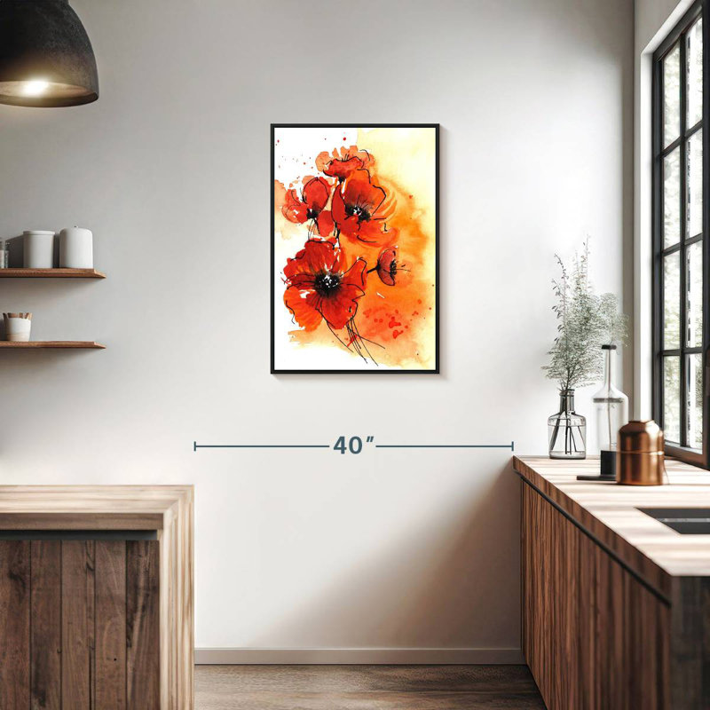 Coquelicots orange, Cadre flottant noir, 21 po x 31 po