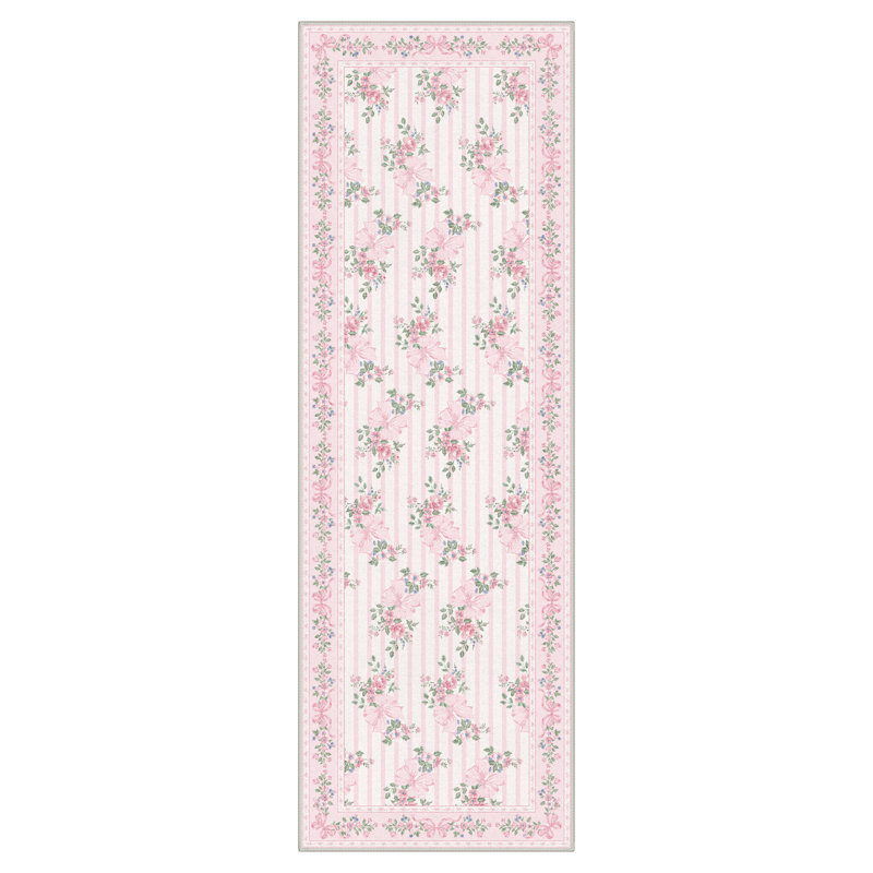 Bloomere Floral Machine Washable Blush Bow Indoor Area Rug With Non-Slip Backing, Runner 2' x 6'