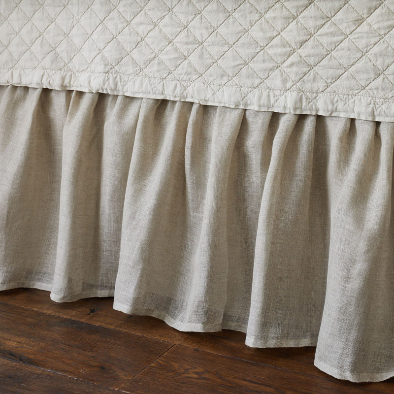 Linen Voile Gathered Bed Skirt, King, Cream