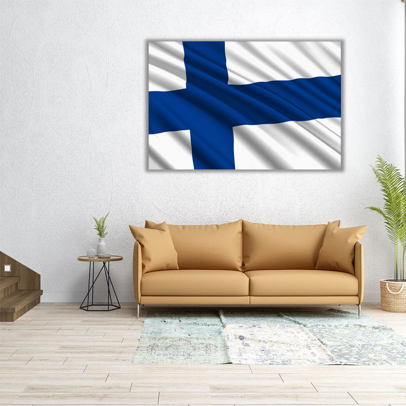 Drapeau finlandais flottant - impression sur toile, H 24 po x l 36 po