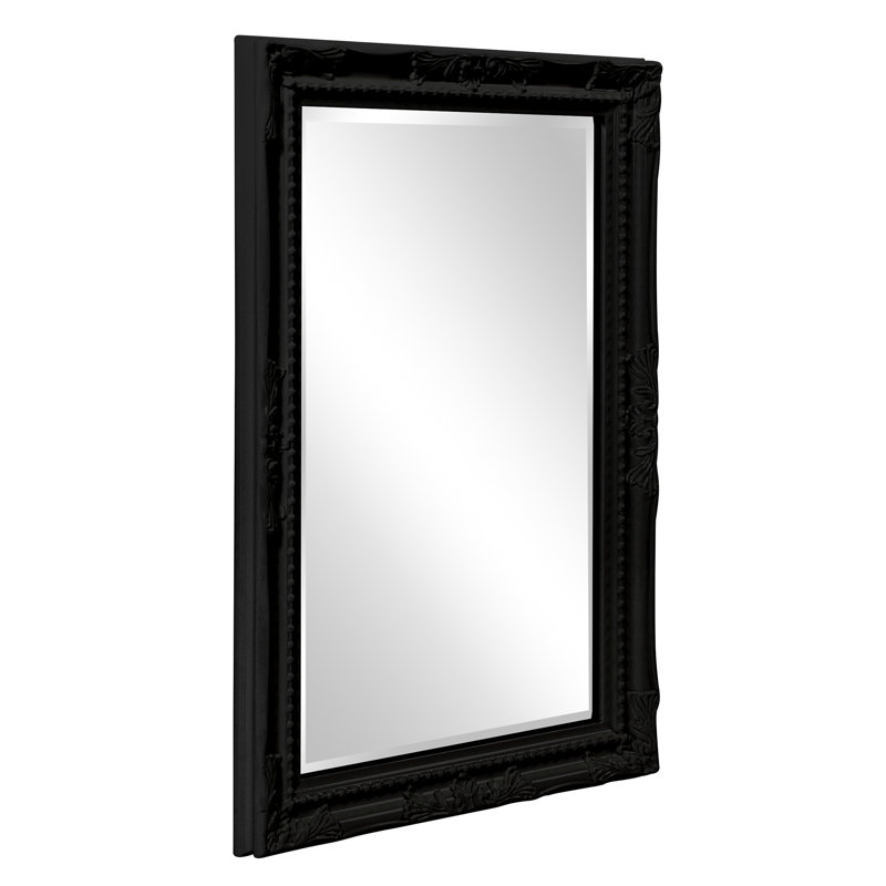Solid Wood Rectangle Mirror, Glossy Black