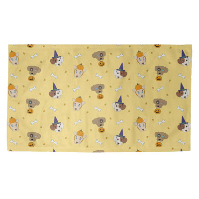 Tapis jaune/brun/bleu zone fait main