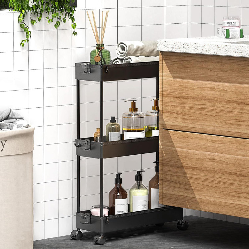 3 Tier Bathroom Storage Organizer Laundry Room Utility Cart Mobile Shelving Unit, Multi-Purpose, Black