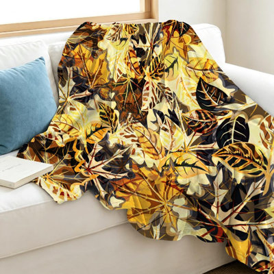 Jeté en flanelle orange molletonné ultra doux, automne sans couture avec imprimé recto