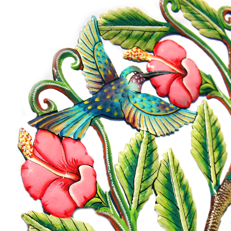 Art mural peint colibris et fleurs d'hibiscus