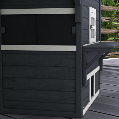 3-Story Cat House From , Outdoor Kitten In Dark Gray. Boasts Raised Floor, Asphalt Roof, Escape Doors And Entertaining Jump Platforms For Felines Gray House, . Provides Enjoyable Your Mild Kittens
