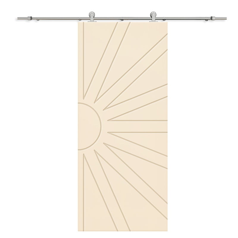 Porte de grange à panneaux et en bois avec quincaillerie d'installation, 42 po x 84 po, Beige, Acier inoxydable