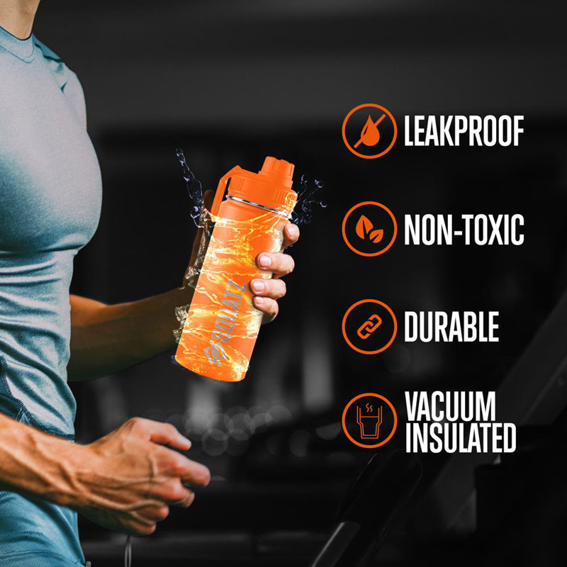 Stainless Steel Water Bottle, with Straw, Leak Proof, Vacuum Insulated Stainless Steel, Double Walled, Wide Mouth Lids