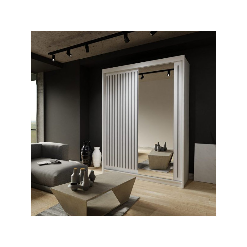 Moscow Sliding Wardrobe with Mirror Modern Bedroom Wardrobe 4 Colours 3 Sizes, White, 217cm H x 150cm W x 62cm D