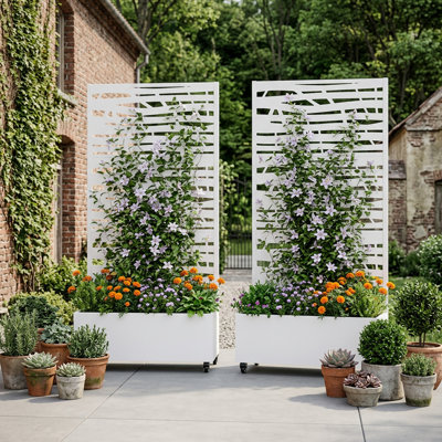 Metal Planter Box with Trellis with Wheels