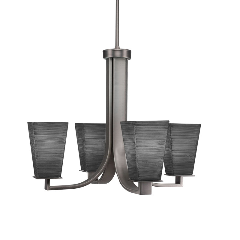 Quattrucci 4 Light Uplight Chandelier Shown In Graphite Finish With 5" Square Gray Linen Glass
