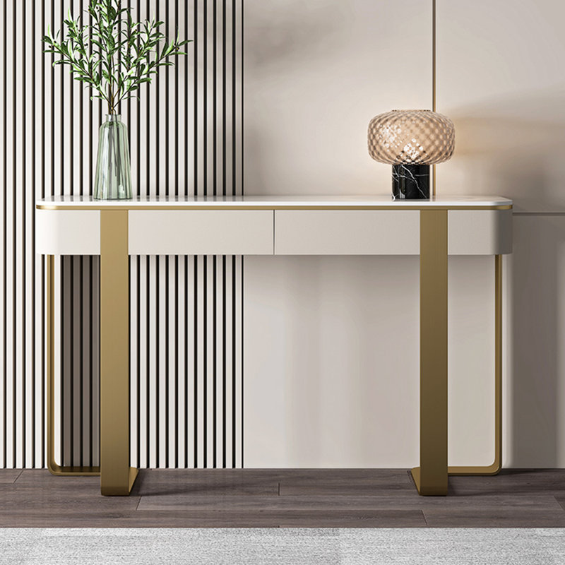Console légère de style luxueux et moderne, H 33,5 po x l 47,2 po x P 13,8 po, Blanc, Doré
