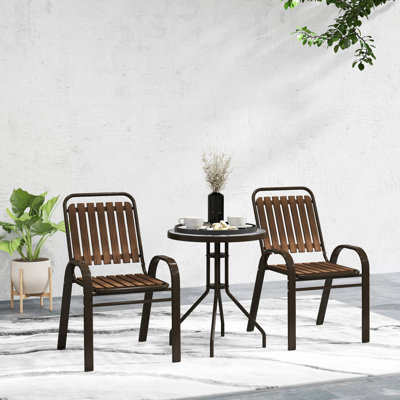Ensemble bistro 3 pièces, chaises empilables avec table en verre, brun