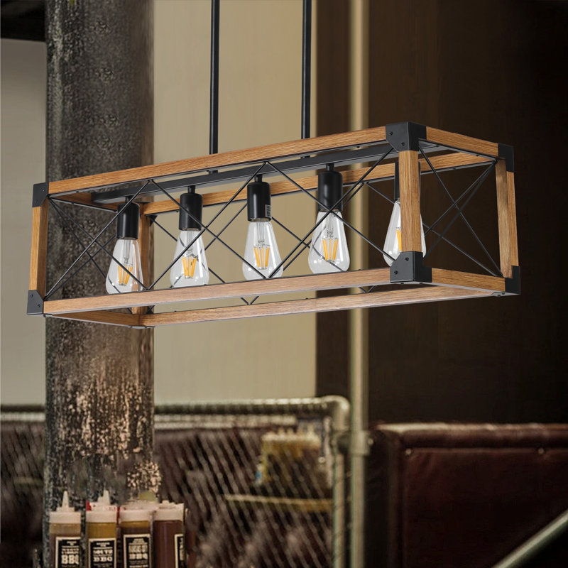 Lustre rectangulaire pour îlot de cuisine à 5 lumières Niyam