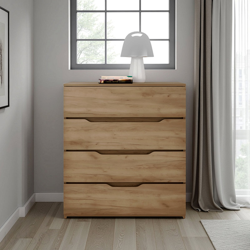 Commode en chêne naturel à 4 tiroirs, Chêne