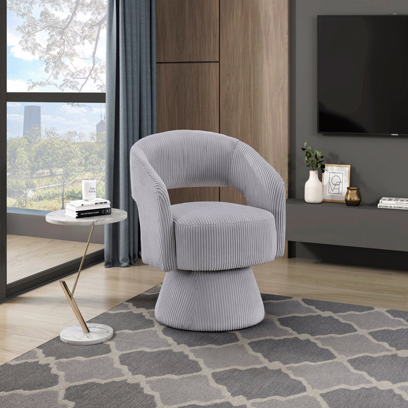 Chaise d'appoint - Luxueux fauteuil en velours côtelé moelleux de style moderne avec siège moelleux en bois massif, Gris