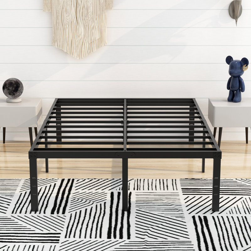 Base de lit plateforme en métal, Double, Noir