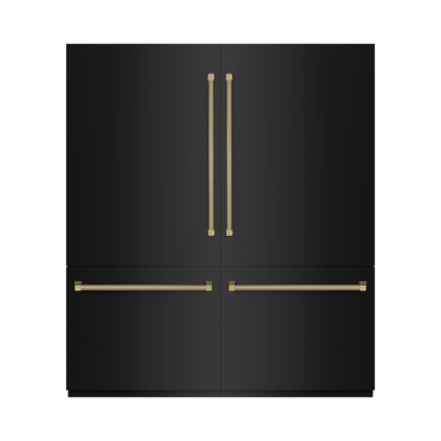ZLINE Autograph 72 in. Black Steel Built-In Refrigerator w/ Gray Interior & Gold Helix Handles