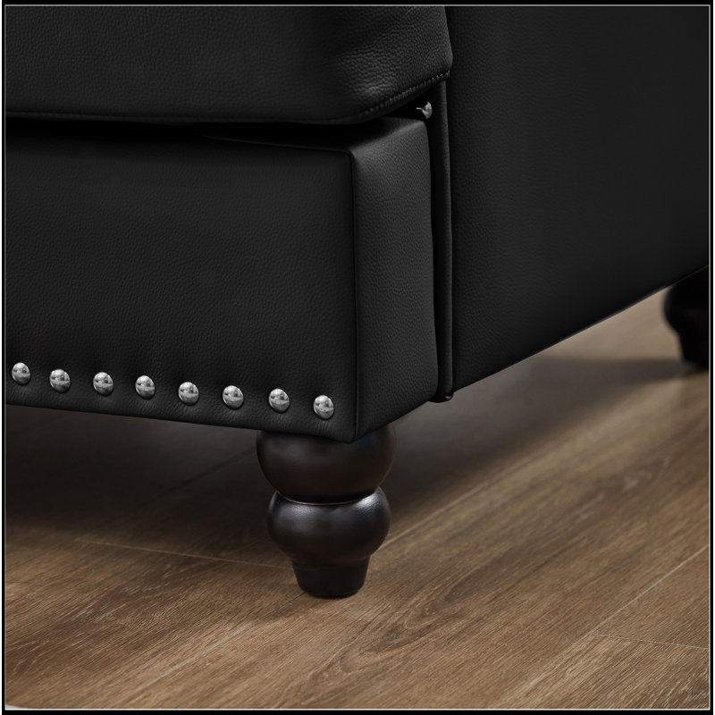 Canapé en cuir de vache de 59,5 po, Noir