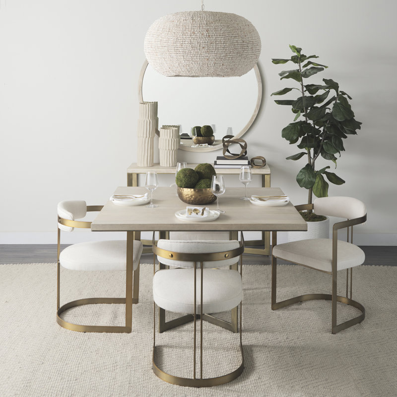Bradley Upholstered Dining Armchair, Cream, Gold