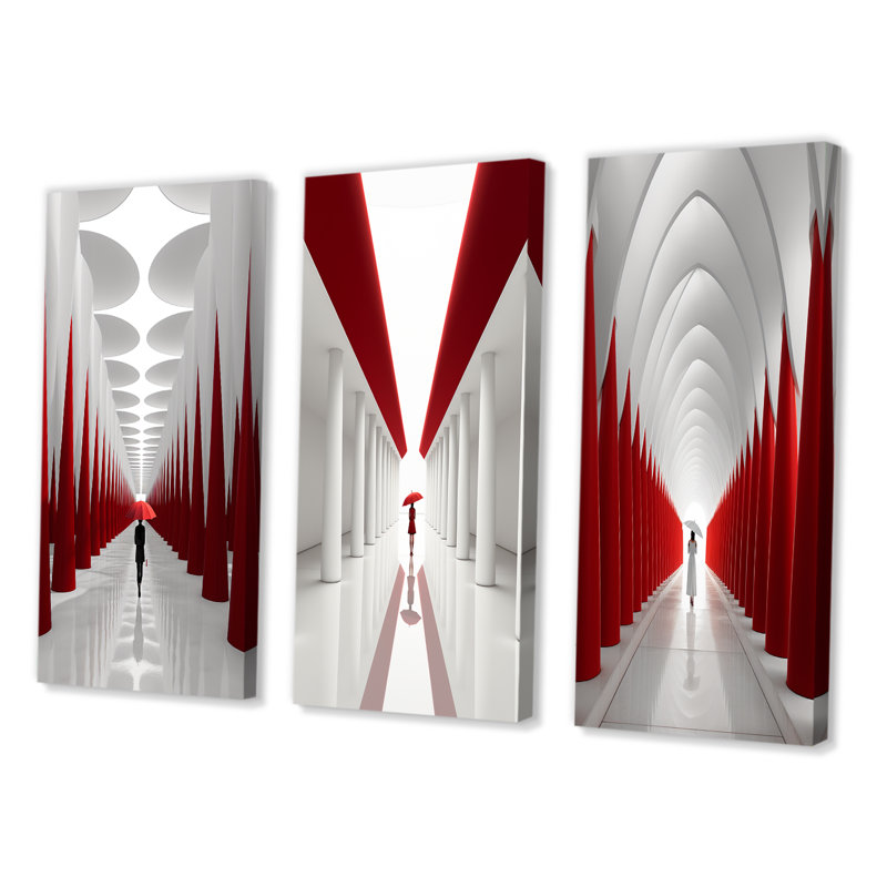 Ensemble d'art sur toile, "Red White Dream", 3 pièces - "Red White Path To The Dream", Toile tendue, H 32 po x l 48 po